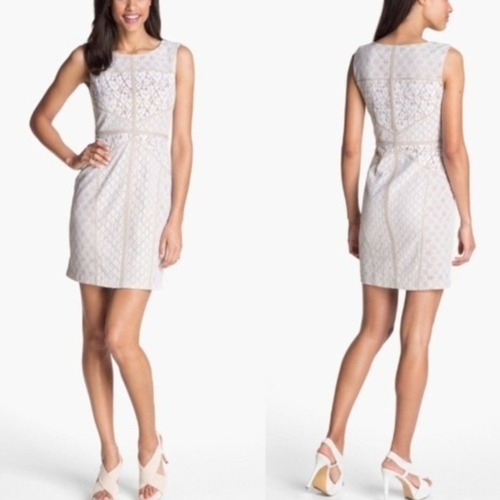 Maggy London Lace Sleeveless Sheath Dress Womens 10 White Stretch Summer Wedding